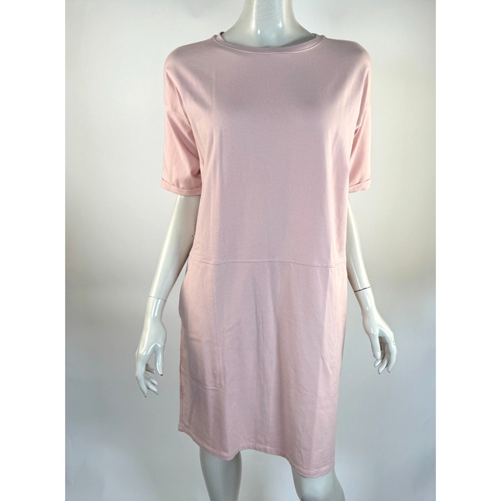 Eileen Fisher Organic Cotton Sheath Dress Women S EUC Stretch Jersey Pocket Pink